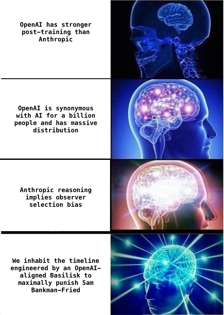 Expanding-brain meme comparing OpenAI and Anthropic narratives